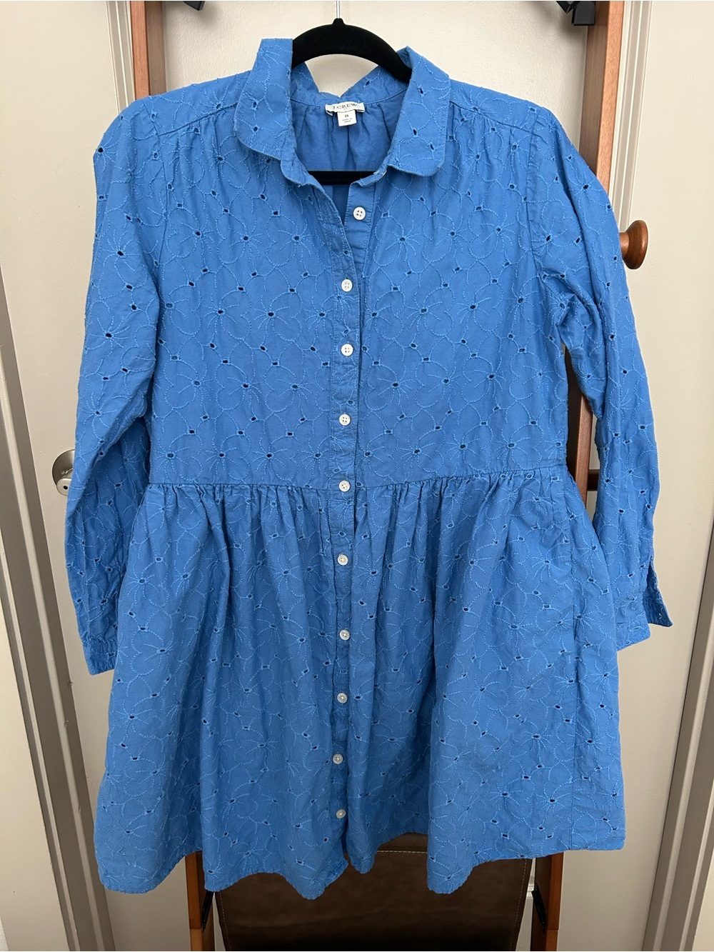 Cotton J. Crew Blue Eyelet Button-Front Dress